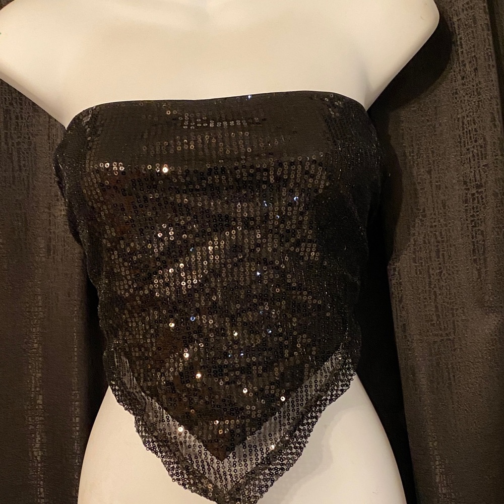 Black Sequin Strapless Top